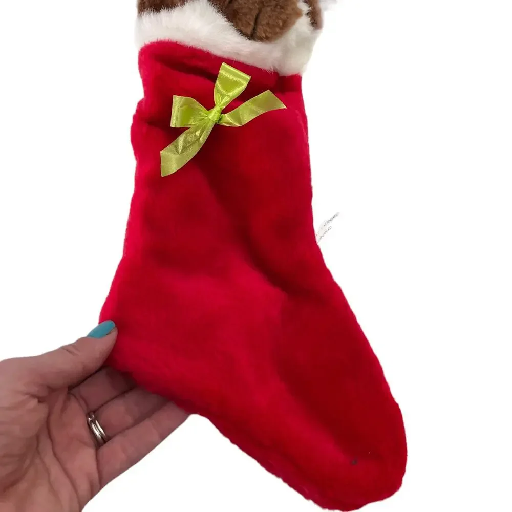 Vintage Christmas Stocking Teddy Bear Plush Santa Hat Red 1988 READ DSCPRT